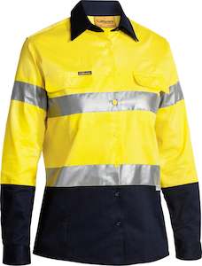 BLT6456 Bisley 2 Tone Womens Hi Vis Drill Shirt 3M Reflective Tape - Long Sleeve