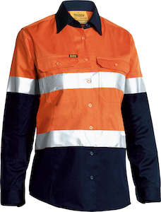 BL6896 Bisley Womens 3M Taped Two Tone Hi Vis Cool Light Weight Shirt - Long Sleeve