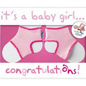 Nursery stock - wholesale: Sock Ons Congratulations Card (girl)