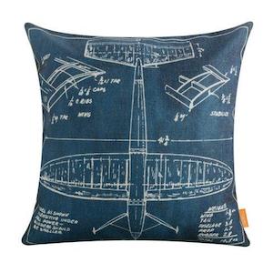 Vintage Blueprint Aircraft Cushion Cover