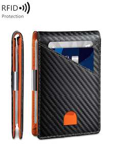 RFID Protected Wallet - Black Carbon Fibre & Orange