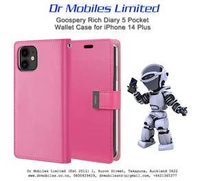 Telephone including mobile phone: Mercury Goospery Rich Diary 5 Pocket Wallet Case for iPhone 14 Plus, 6.7" - Hot Pink