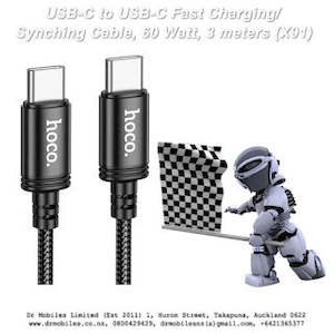 USB-C to USB-C Fast Charging/Synching Cable, 60 Watt, 3 meters (X91)