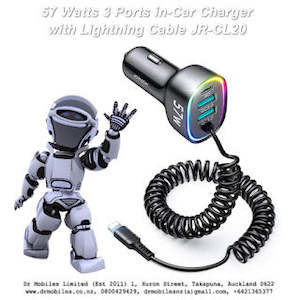 57 Watt 3 Ports Fast Car Charger with Lightning Cable - CL20