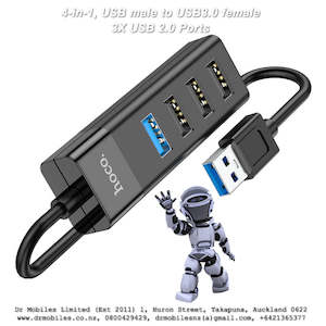 4-in-1, USB male to USB3.0 female + 3X USB 2.0 Ports, Hoco HB25