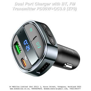 Dual Port Charger with FM Transmitter with PD 30Watt and QC 3.0 Charging (E70)