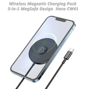 Telephone including mobile phone: Magnetic MagSafe Charging Puck 3-in-1, Hoco CW41