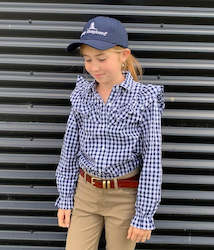 Clothing: Frill Shirt - Navy Gingham