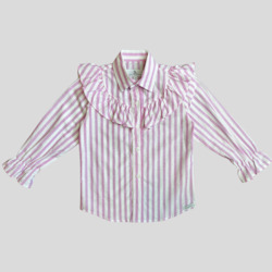 Delilah Frill Shirt - Bubblegum Pink Stripe