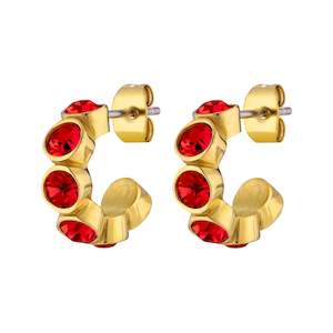 Jenna Gold Hoop Earrings - Red