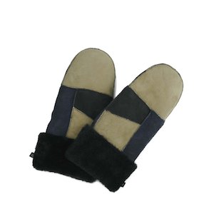 Bella Sheepskin Mitten, Mixed w/Black+Beige+Navy