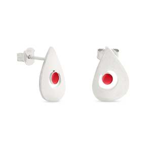 Miro Silver Earrings Red Inside Drop