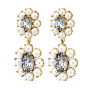 Make A Statement: Lina Gold Earrings - White Pearl  / Grey