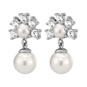 Veronica Shiny Silver Earrings - Crystal /White Pearl