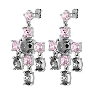 Leonora Shiny Silver Earrings - Grey / Vintage Rose