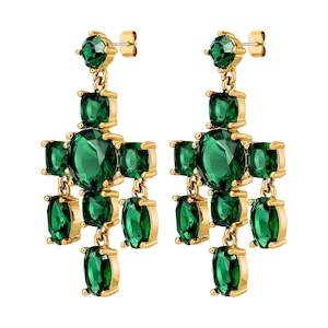 Make A Statement: Leonora Gold Earrings - Emerald Green