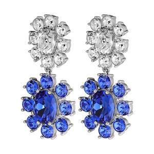 Lina Shiny Silver Earrings - Sapphire / Crystal