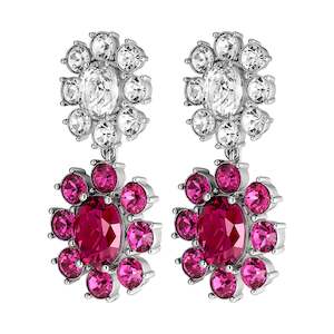 Lina Shiny Silver Earrings - Pink / Crystal