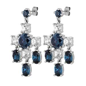 Leonora Shiny Silver Earrings - Royal Blue / Crystal