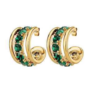 Hoops: Helen Gold Earrings - Emerald Green