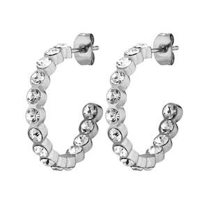 Holly Shiny Silver Hoop Earrings - Crystal