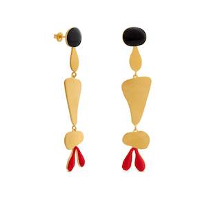 Joidart: Miro Gold Statement Earrings Black and Red