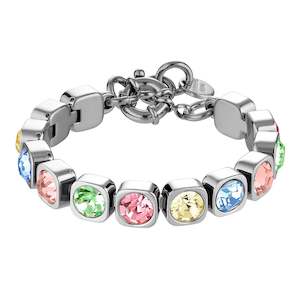 Conian Shiny Silver Tennis Bracelet - Pastel Multi