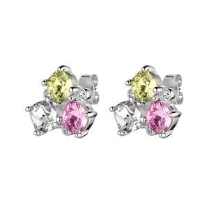 Viena Shiny Silver Earrings - Rose/ Yellow