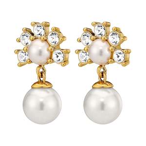 Veronica Gold Earrings - Crystal /White Pearl