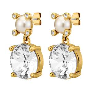 Nicola Gold Earrings - Crystal /White Pearl