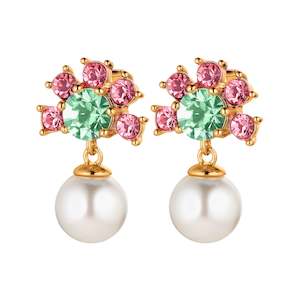 Clutch Your Pearls: Veronica Gold Earrings - Rose/ Green