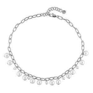 Gabriella Shiny Silver Necklace White Pearl