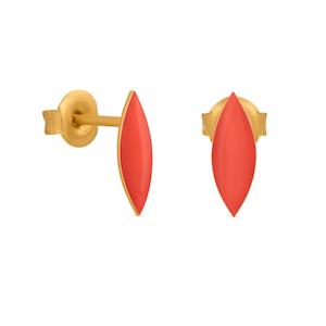 Minima Gold Stud Earrings Red