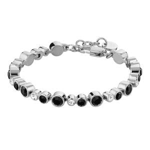 Teresia Shiny Silver Tennis Bracelet - Black / Crystal