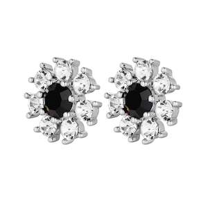 Aude Shiny Silver Earrings - Black / Crystal