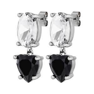 Anett Shiny Silver Earrings - Crystal / Black