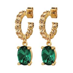 Barbara Gold Earrings - Emerald Green / Golden