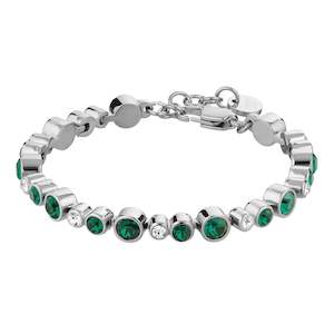 Teresia Shiny Silver Tennis Bracelet - Emerald Green / Crystal