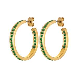 Justina Gold Earrings - Emerald Green