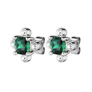 Gigi Shiny Silver Earrings - Emerald Green