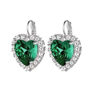 Felicia Shiny Silver Earrings - Emerald Green / Crystal