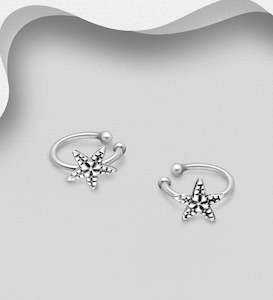 Cute Starfish Band Cuff Earrings in Sterling Silver