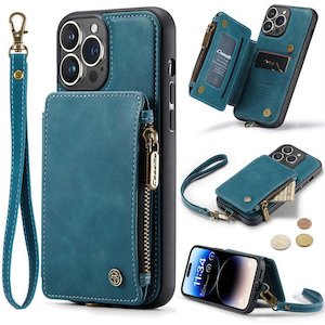 iPhone 14 Leather Folio Wallet Case with Wrist Strap