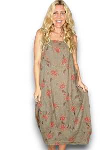 Maxi Tank Dress Linen Red Rose Dark Mocha