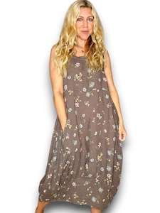 Maxi Tank Dress Linen Windy Bloom Mocha