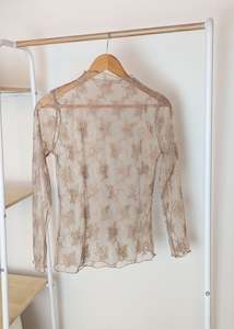 Tops: MESH LACE HIGH NECK TOP LATTE