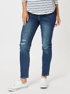 La Pull On Distressed Jean Dark Denim