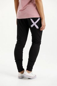 Bottoms: APARTMENT PANTS BLACK WITH LILAC PRINT