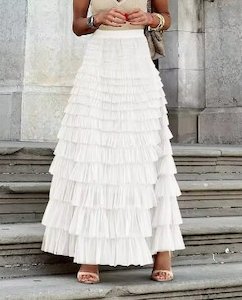 Fairytale Tiered Ruffle Tulle Mesh Skirt White