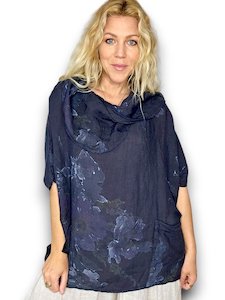 WIDE SHAWL LINEN TUNIC BELLA BLOSSOM MIDNIGHT NAVY